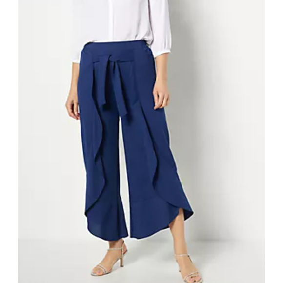 NEW Truth + Style QVC Flounced Stretch Woven Pants Sz 1X Navy Resort Casual - Picture 3 of 4